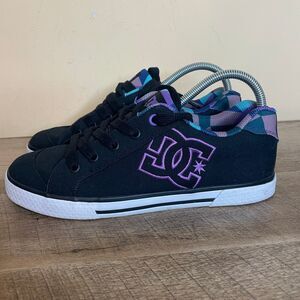 Size 9.5 DC Chelsea Women's Black Purple Plaid Skateboard Sneakers Shoes